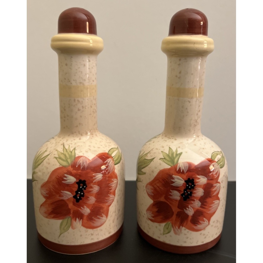 Large Salt & Pepper Shakers Floral Poppy Design Vintage Retro Restaurant Size 8"